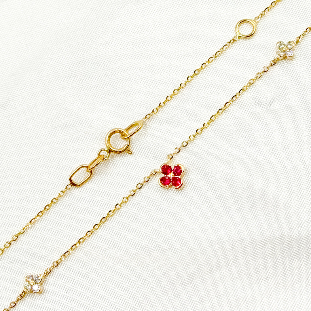 14K Solid Gold Diamond and Gemstone Flower Necklace. NT403413RU