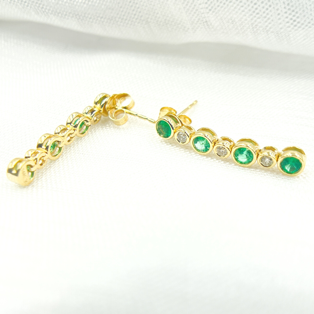 14K Solid Gold Diamond & Emerald Dangle Earrings. EFD52175EM