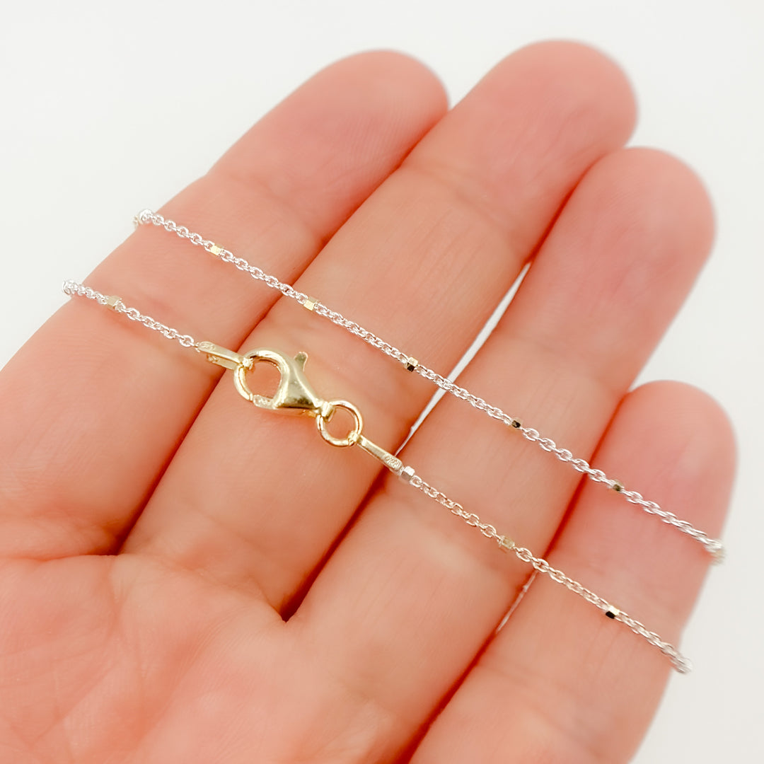 Z36GS2F. White Sterling Silver Chain with Gold Plated Cubes