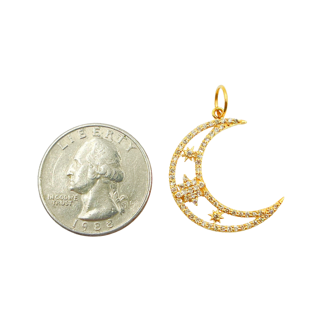 14K Solid Gold with Diamonds Moon Shape Charm. GDP322