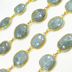 Load image into Gallery viewer, AQU10. Coated Aquamarine Organic Shape Bezel Gold Plated Wire Chain
