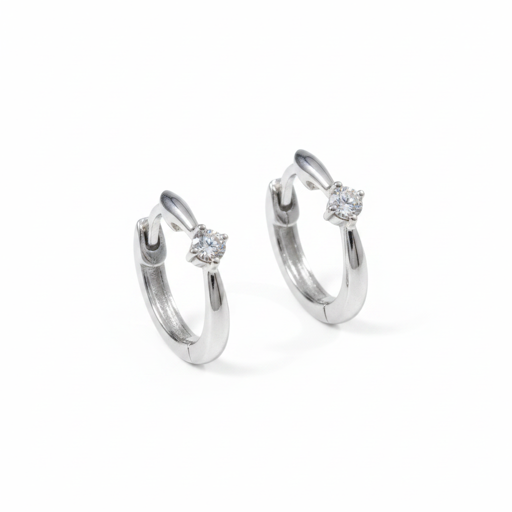 EHB56863. 14k Solid Yellow Gold Diamond Huggie Hoop Earrings