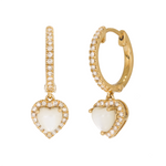 Load image into Gallery viewer, 14k Solid Gold Diamond and Gemstone Dangle Heart Hoop Earrings. EFF53038PL
