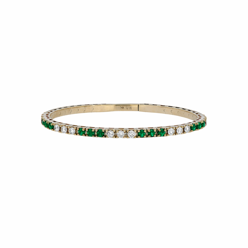 BNM68560. 14K Solid Yellow Gold Diamond and Gemstone Bangle