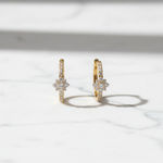 Load image into Gallery viewer, EHF57627. 14K Solid Yellow Gold Diamond Flower Hoop Earrings