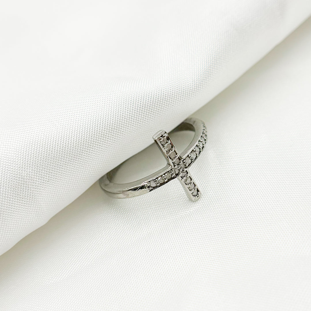 DR03. Diamond Black Rhodium Sterling Silver Cross Ring