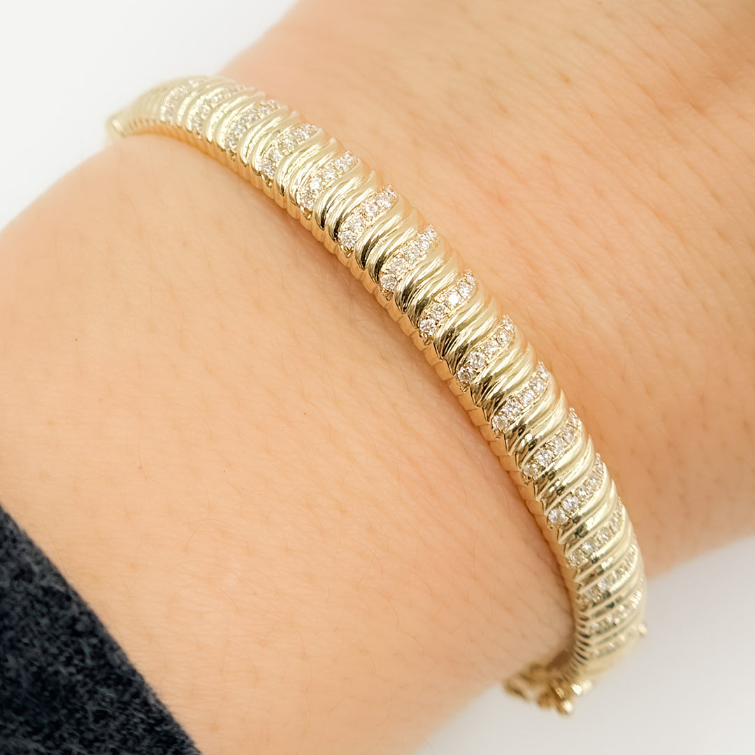 BNI68519. 14K Solid Gold Twisted Fancy Bangle with Diamonds