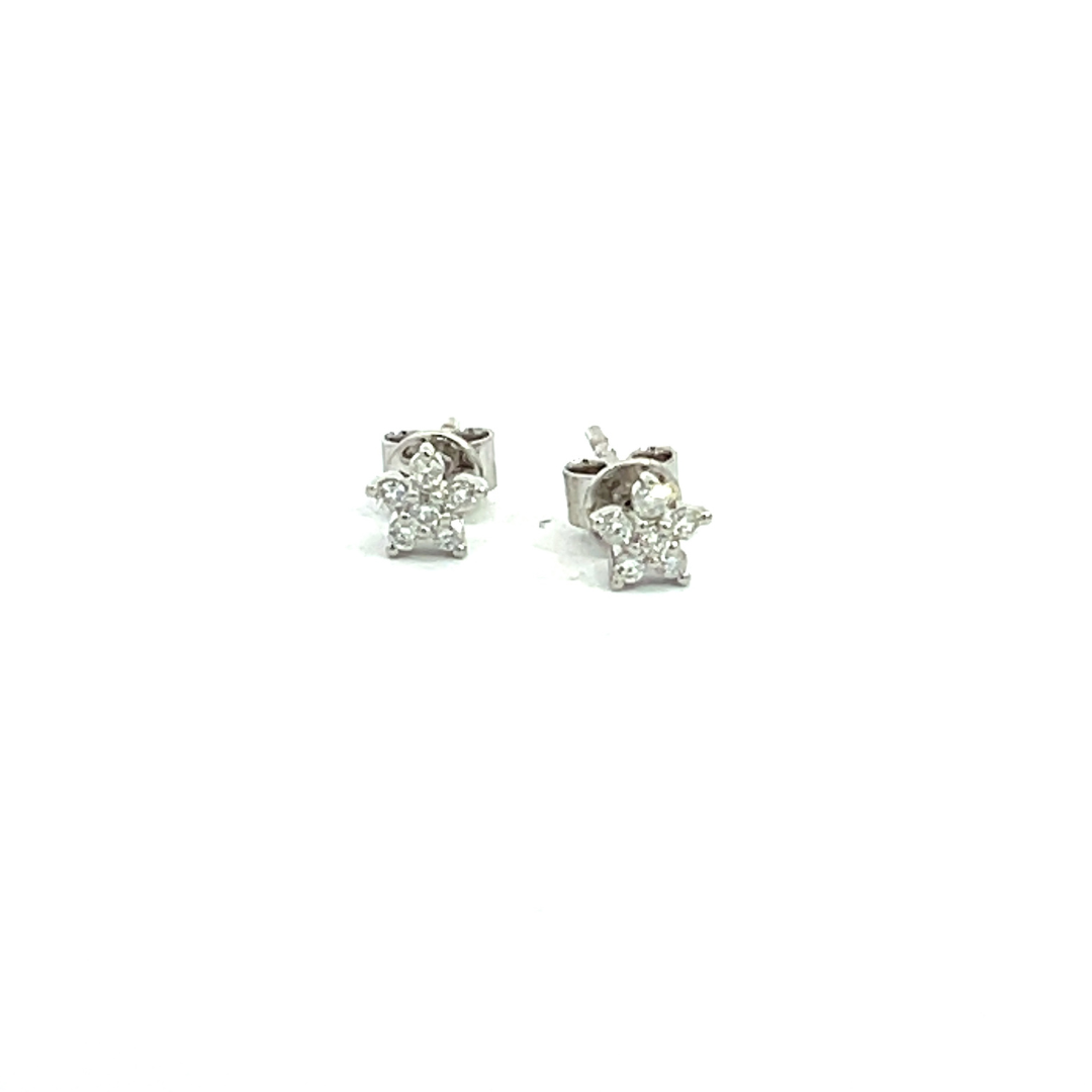 ER412616W. 14k Solid White Gold Diamond Flower Studs