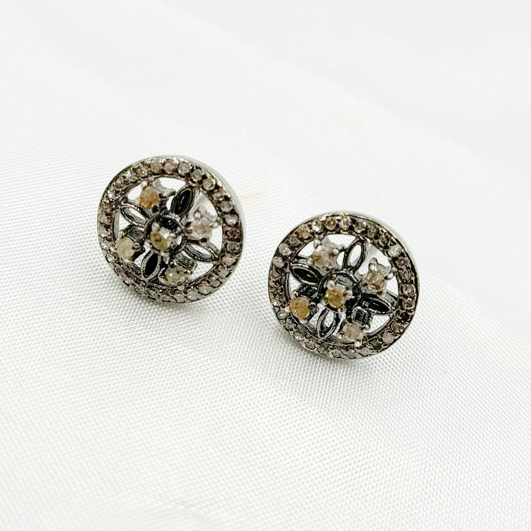 DE047. Diamond Black Rhodium Sterling Silver Round Studs