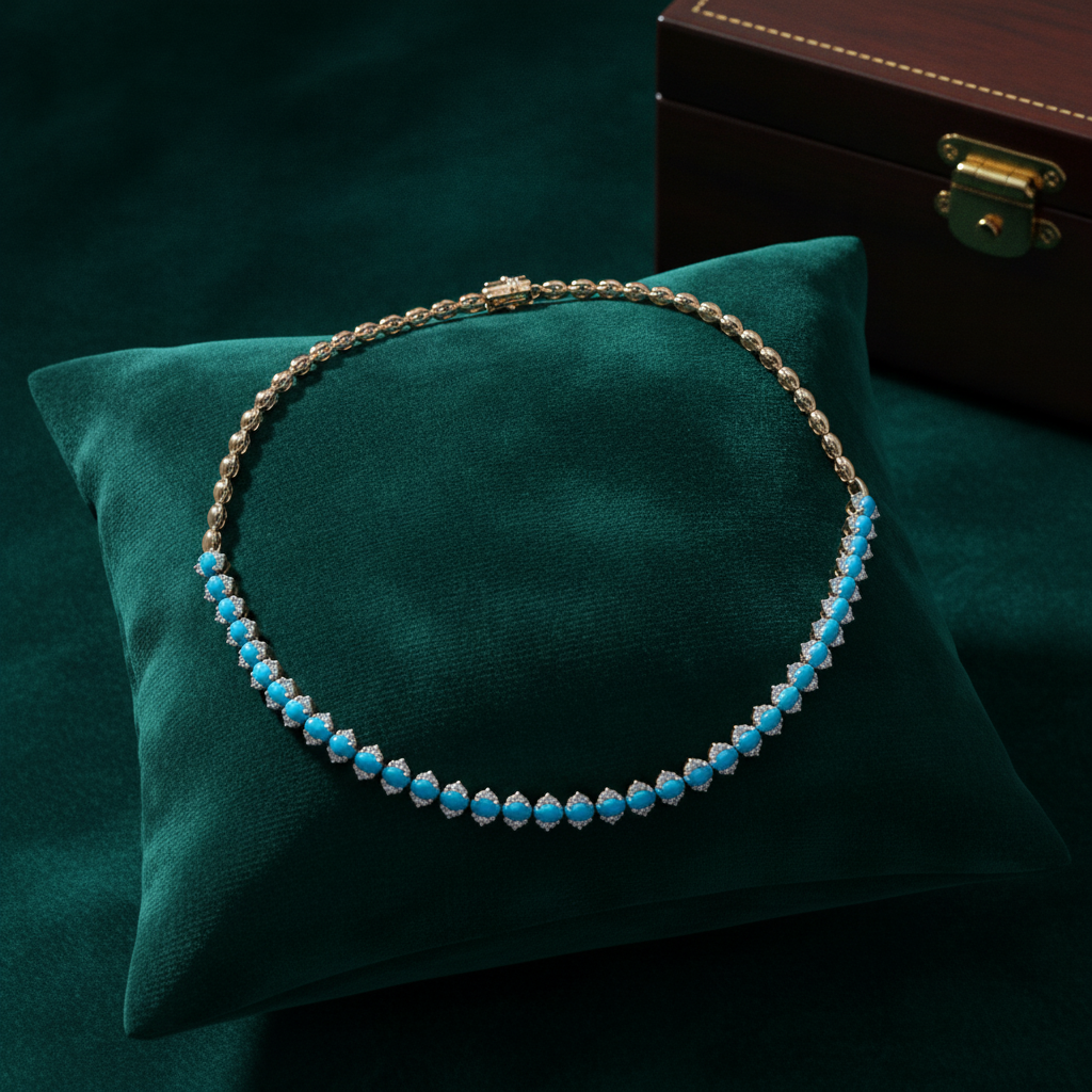 CN96415. 14K Solid Gold Diamond and Gemstone Necklace