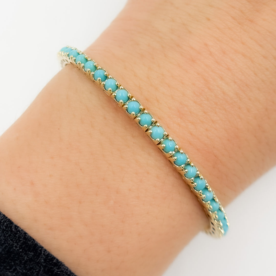 BNZ68424TQ. 14K Solid Yellow Gold Turquoise Bangle