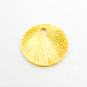 Gold-plated sterling silver brushed round flat disc charm with a single hole