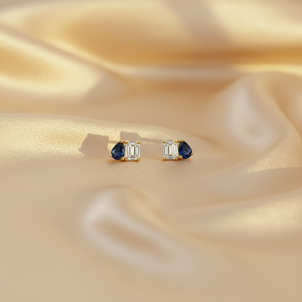 ER426237. 14k Solid Gold Diamond and Gemstone Fancy Stud Earrings