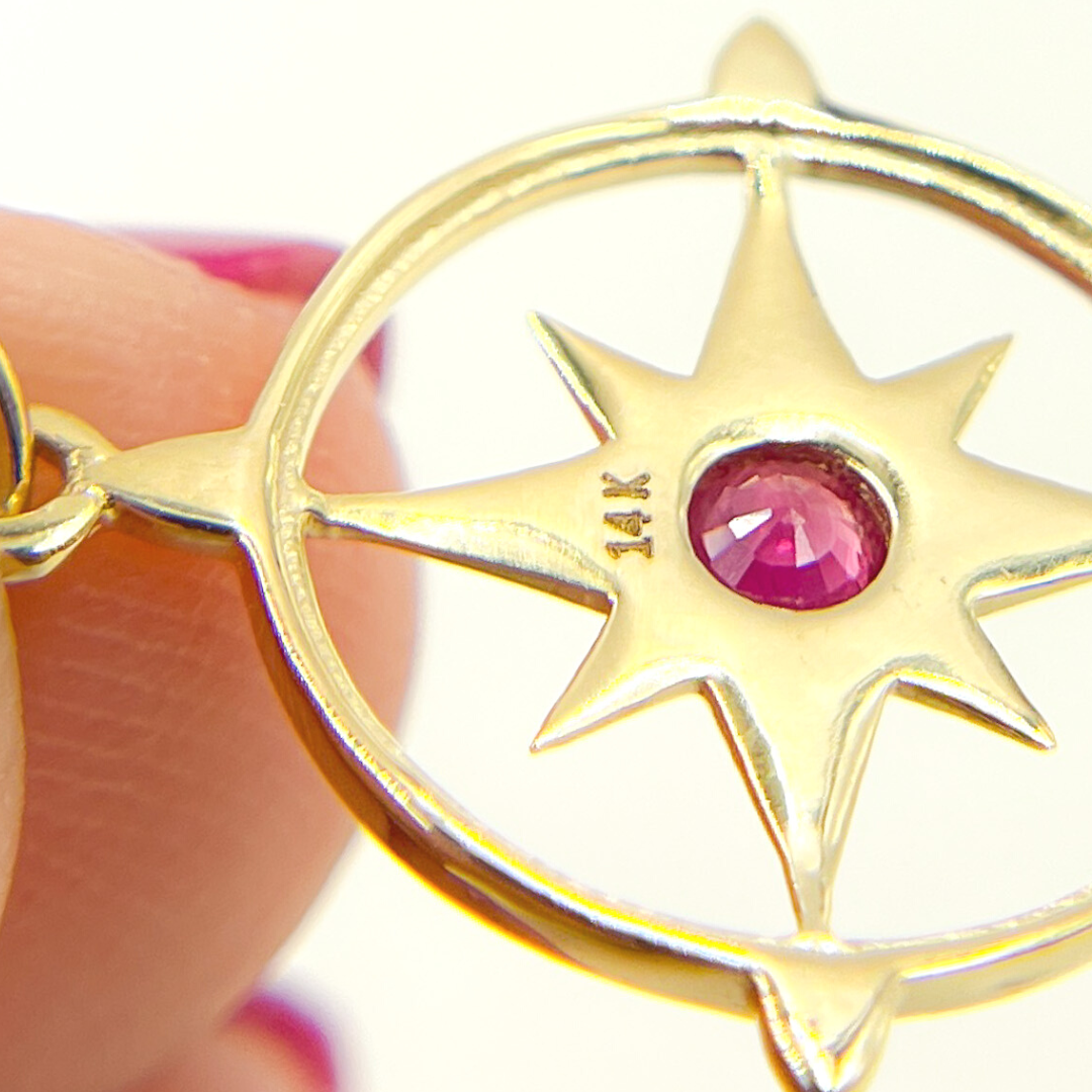 GDP280. 14K Solid Gold Gemstone Star Charm