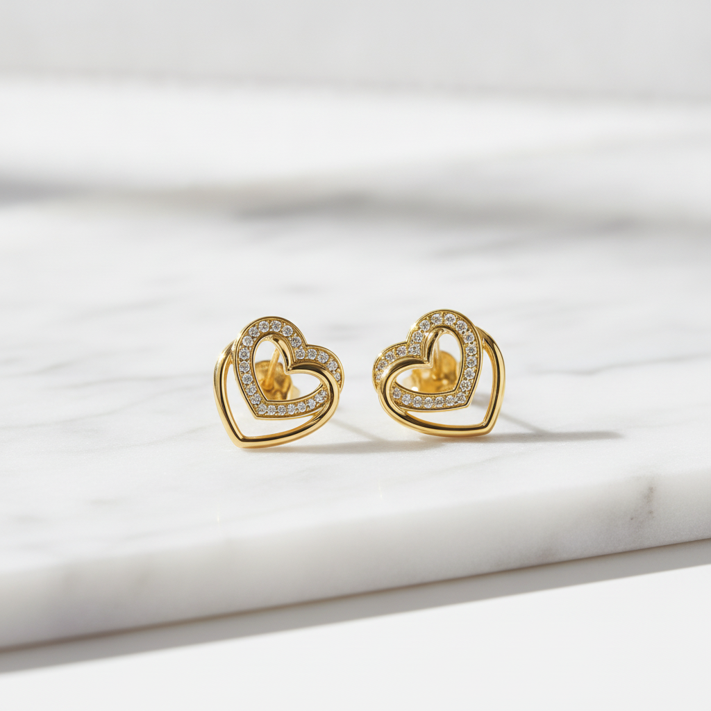 EFB51036. 14K Solid Gold Heart Earrings