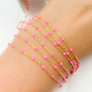 V203PKGP. Gold Plated Sterling Silver Enamel Pink Color Cable Chain