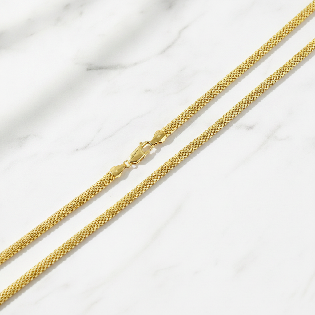 500J02TULIPAN. 14K Solid Gold Bismark Mesh Necklace