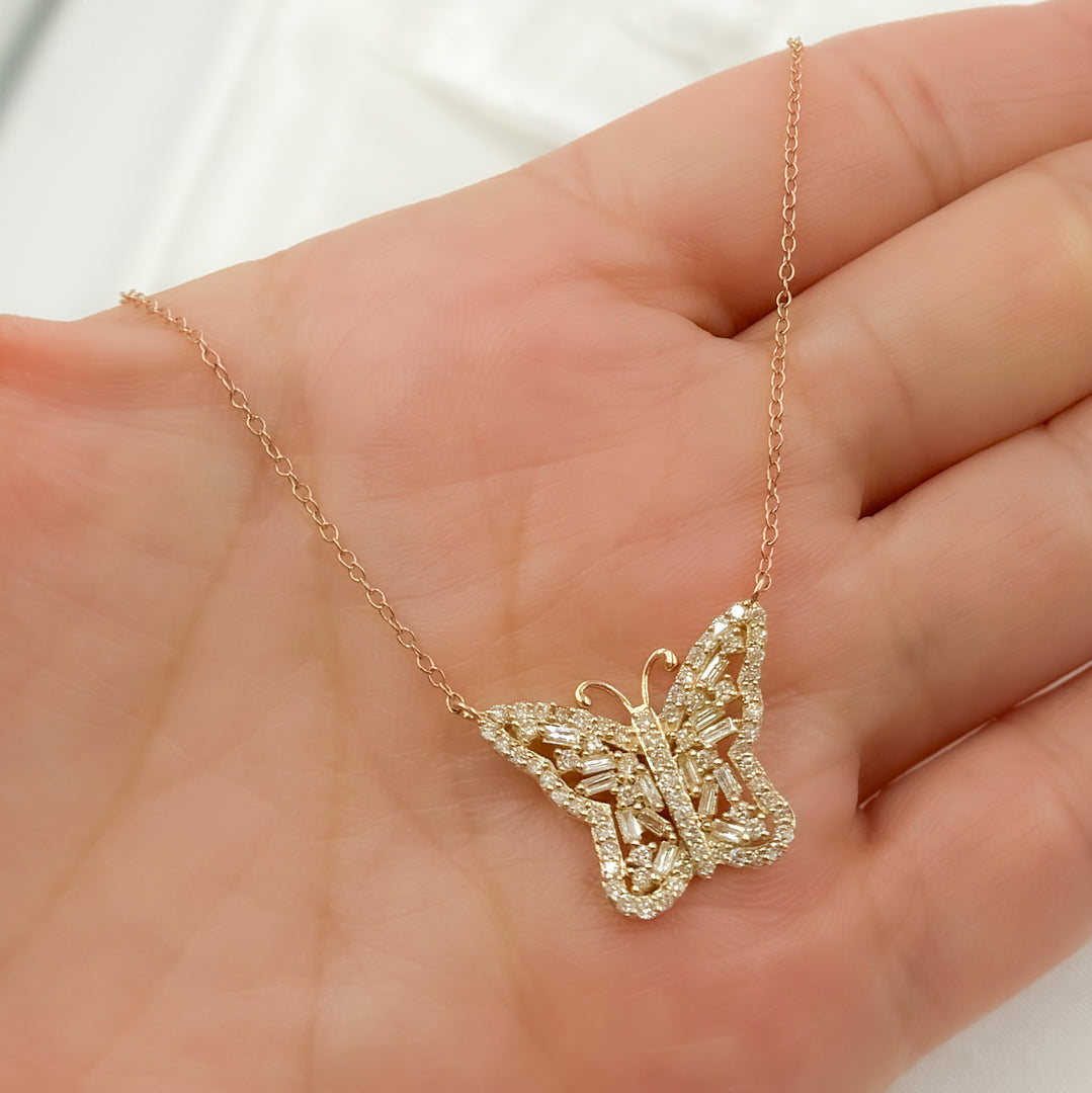 14K Solid Gold Butterfly Shape Diamond Necklace. NFH70970