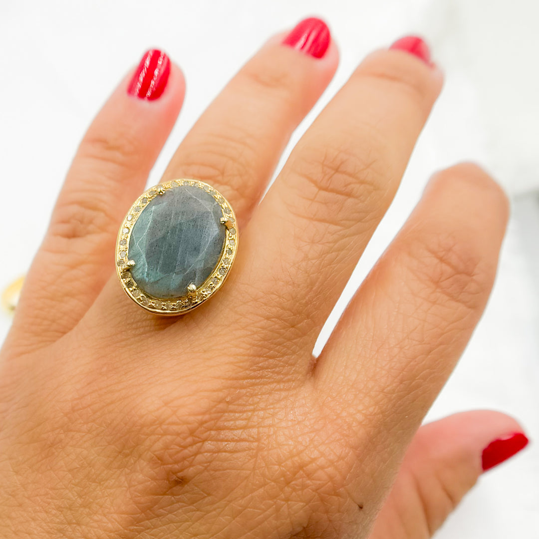 DE018. Diamond Sterling Silver Labradorite Oval Ring