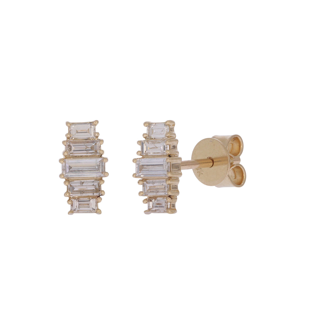 EFH54505. 14K Solid Gold Diamond Baguette Fancy Stud Earrings
