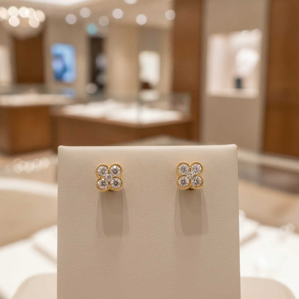 EFF51699. 14K Solid Yellow Gold Diamond Flower Studs