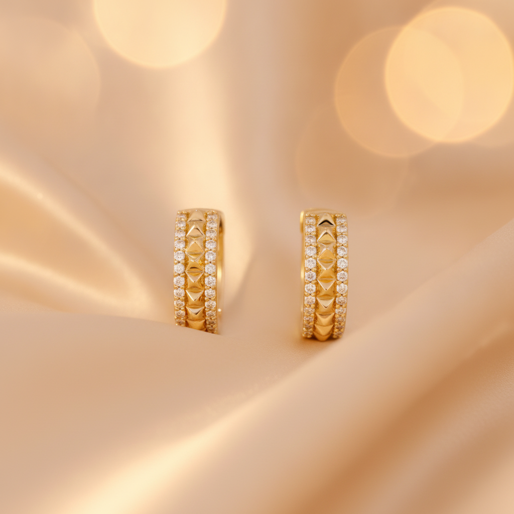 EHF57387. 14K Solid Yellow Gold Diamond Hoop Earrings