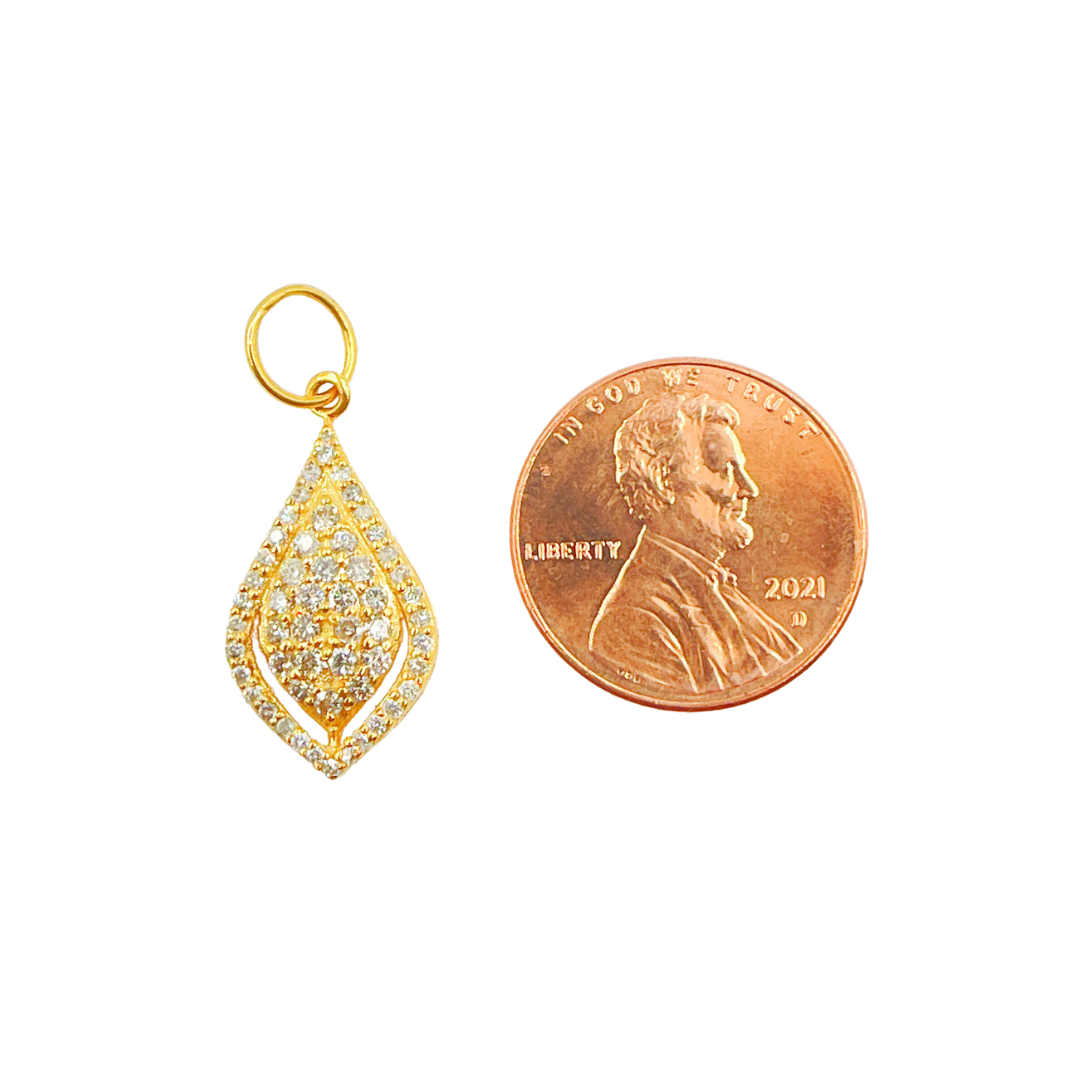 14K Solid Gold Charm. Drop Pendant with Diamonds. GDP146