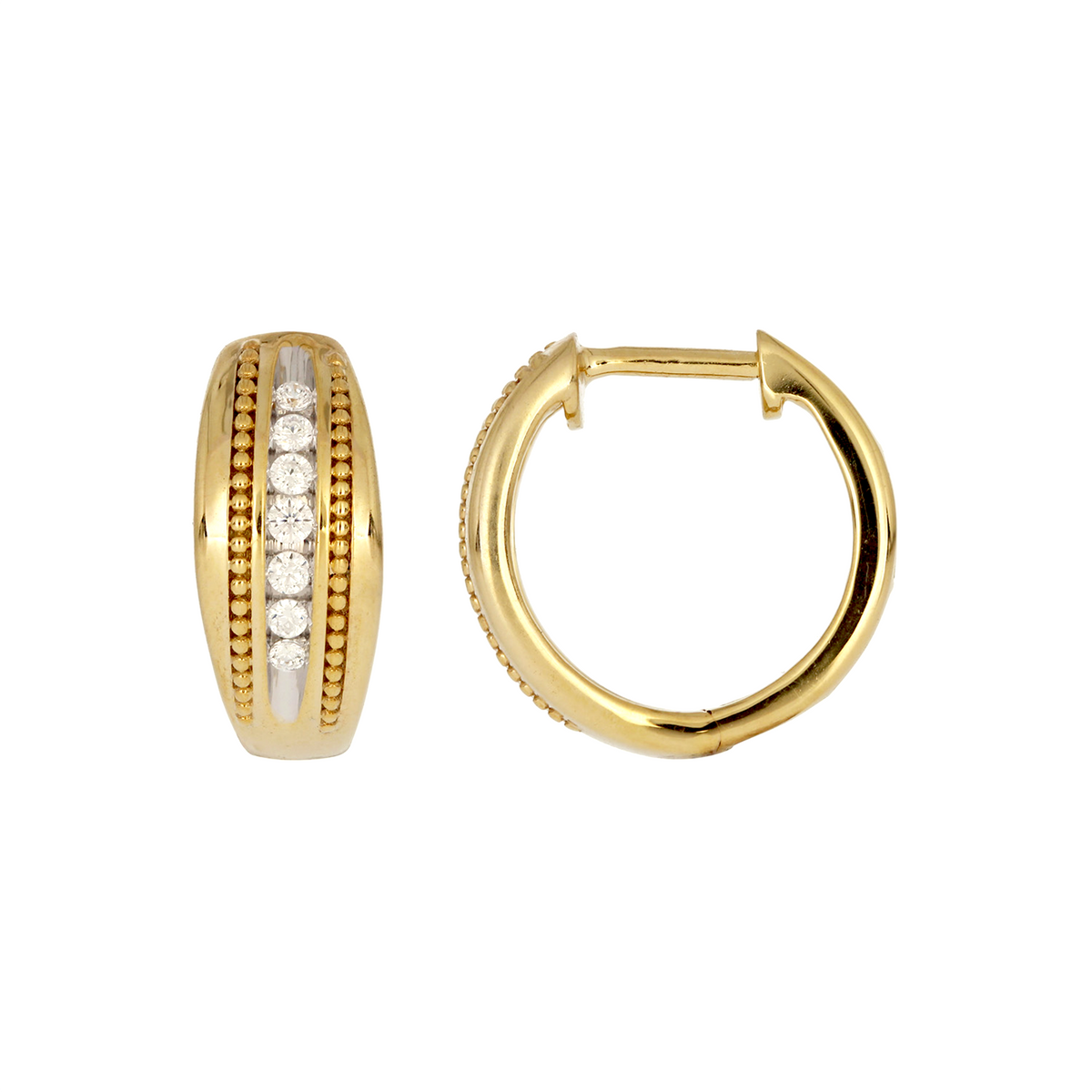 EHC57324. 14K Solid Yellow Gold Diamond Hoop Earrings
