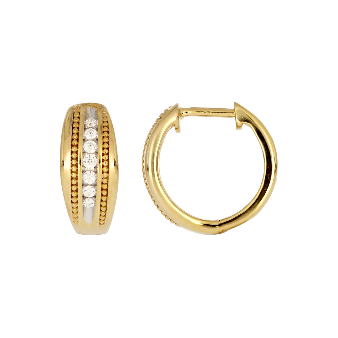 EHC57324. 14K Solid Yellow Gold Diamond Hoop Earrings