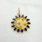 Load image into Gallery viewer, 14K Solid Gold Diamond and Gemstone Round Charm with Moon and Stars in the Center. GDP600
