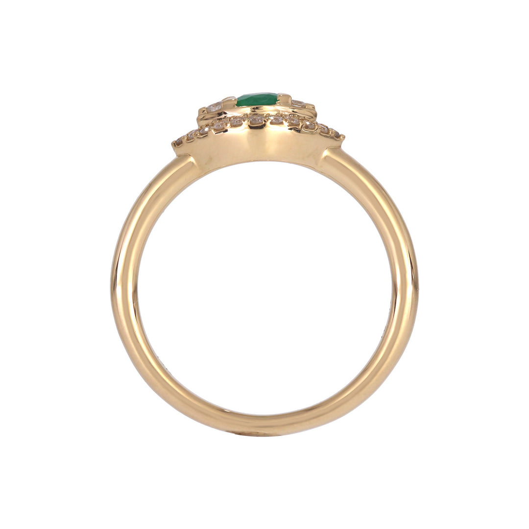 RFB17775EM. 14k Solid Gold Diamond and Emerald Eye Ring