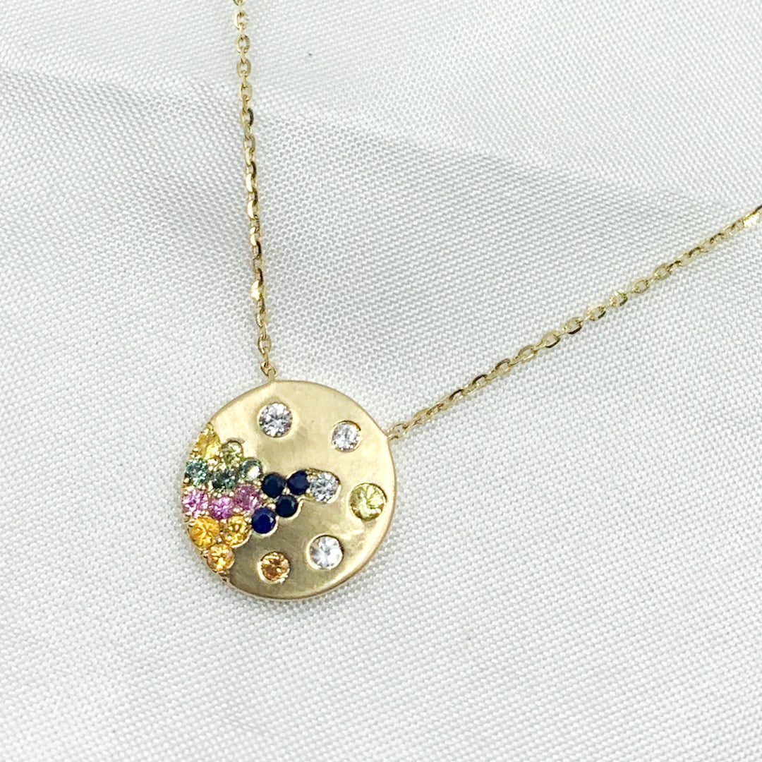 14K Solid Gold Diamond and Multi Sapphire Necklace. NT405722