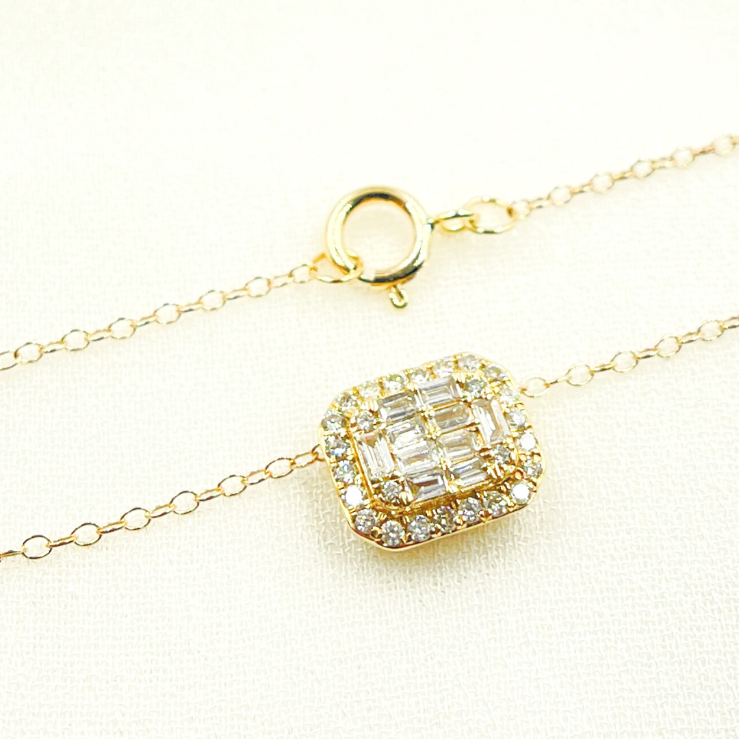 14k Solid Yellow Gold Cable Link Necklace with Diamonds. PFF32462