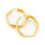 Load image into Gallery viewer, 15850023956. 14K Solid Gold Smooth and Textured Hexagonal Hollow Hoop Earrings
