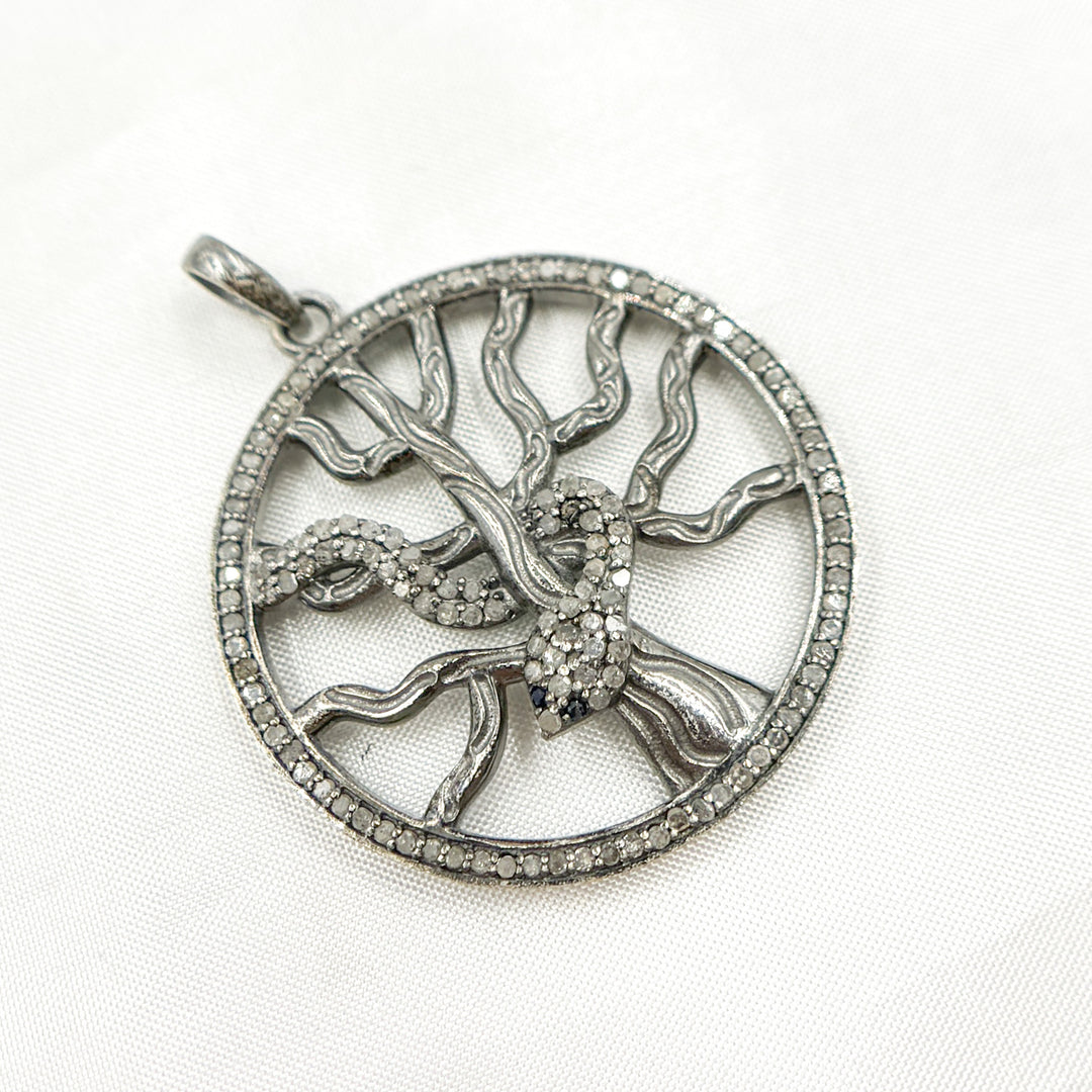 DP092. Diamond Silver Round Tree and Snake Pendant with Blue Sapphire