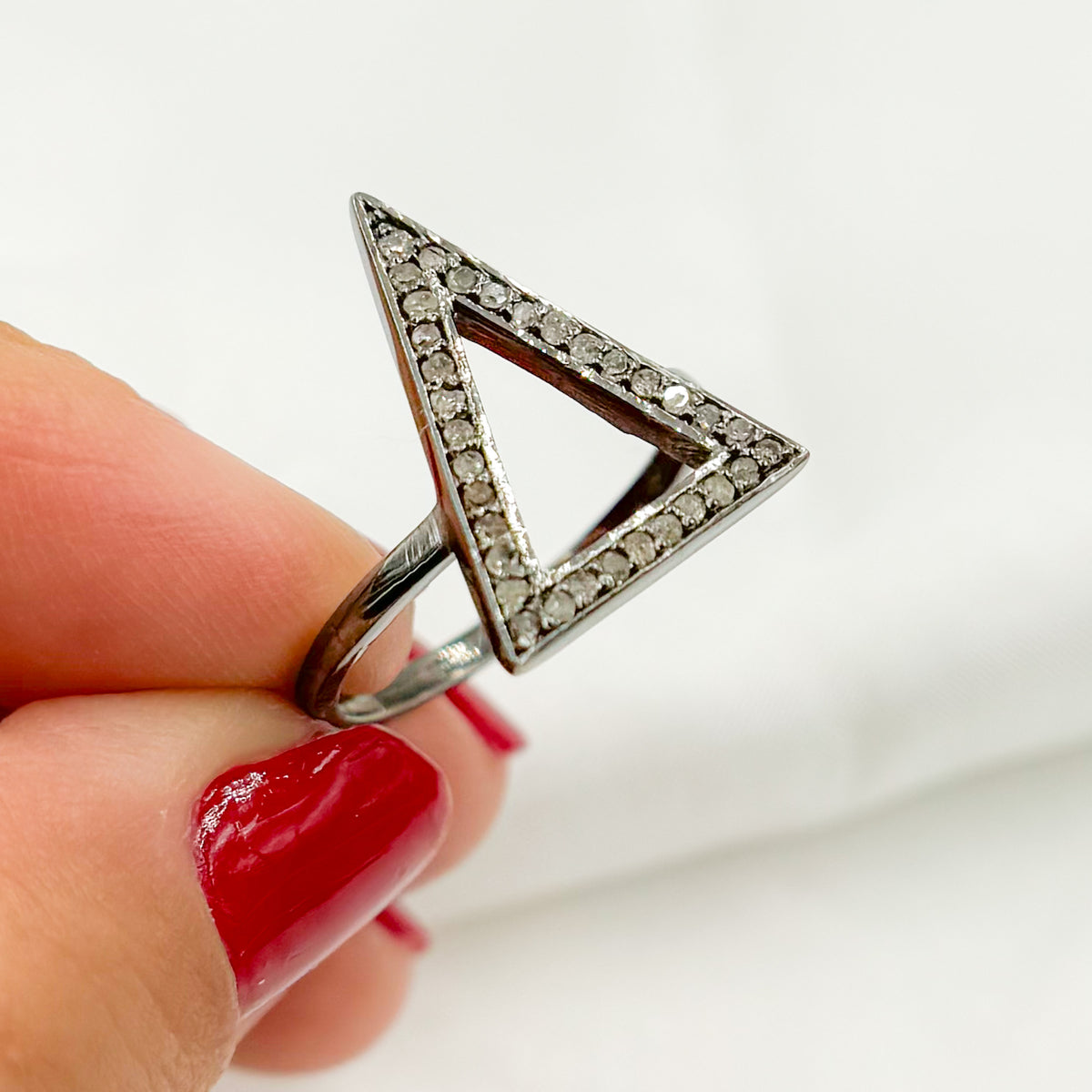 DR021. Diamond Black Rhodium Sterling Silver Triangle Ring