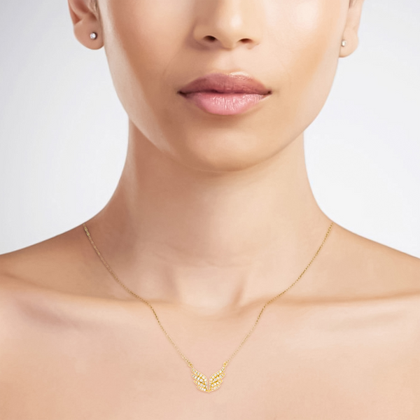 14K Solid Gold Diamond Wings Necklace
