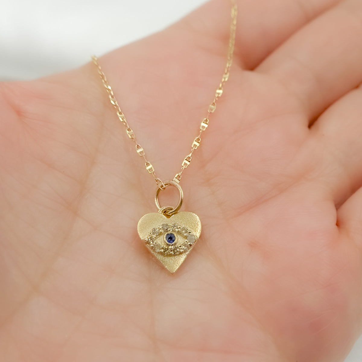 Buy 14K Solid Gold Diamond Heart Eye Charm with Gemstone