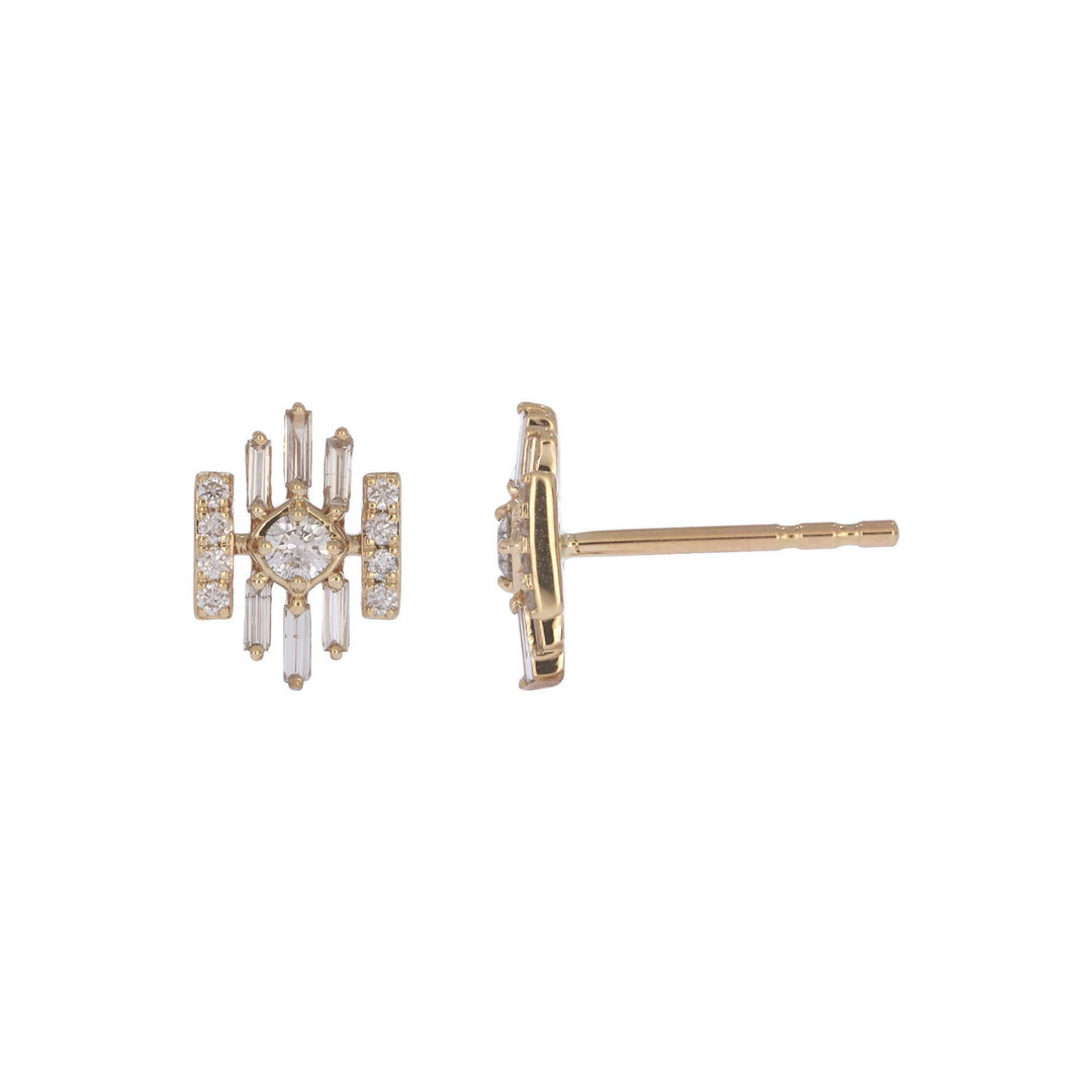 EFI54503. 14K Solid Gold Diamond Baguette Fancy Stud Earrings