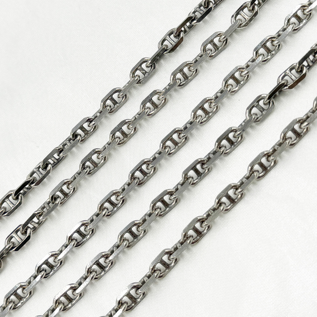 Oxidized 925 Sterling Silver Diamond Cut Marina Link Chain. Y75OX