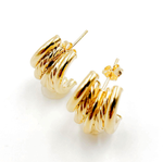 Load image into Gallery viewer, 15850018845. 14K Solid Gold Smooth and Textured Ribbed Hollow Stud Earrings