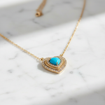 Load image into Gallery viewer, CN97293TQ6. 14K Solid Gold Diamond &amp; Turquoise Heart Necklace