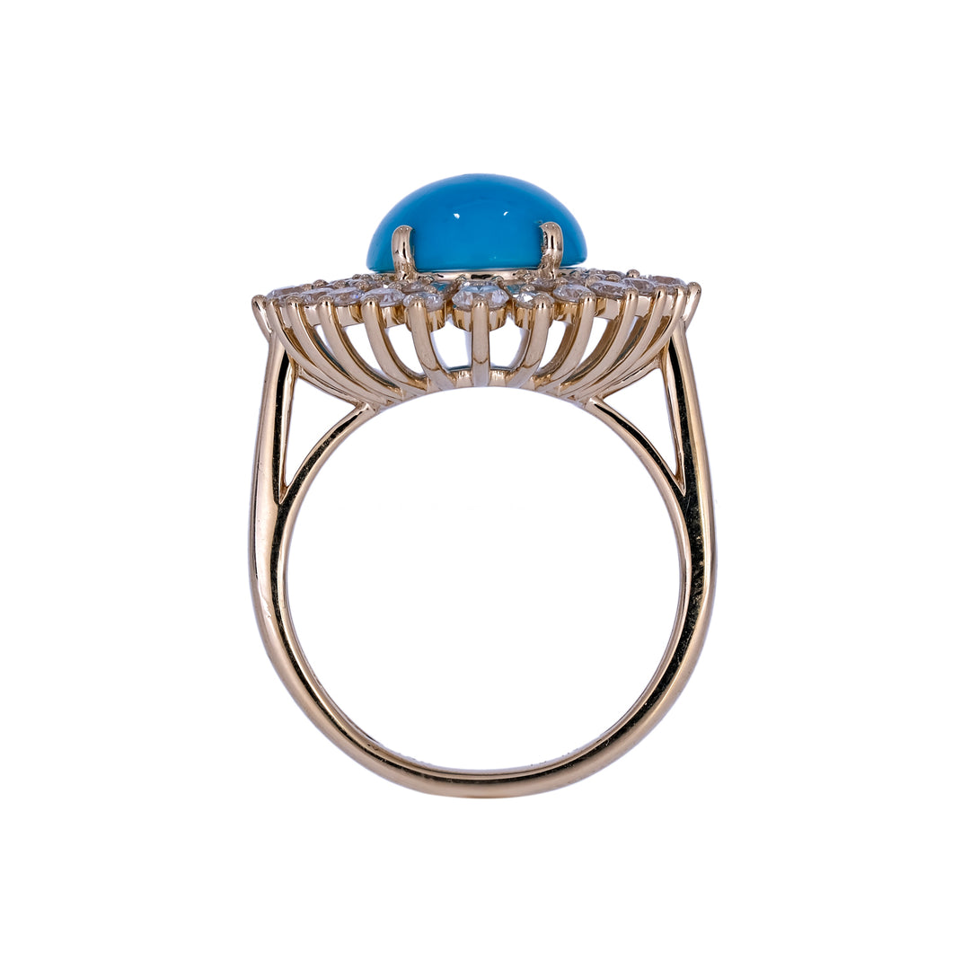 CR97315TQ11X9. 14K Solid Gold DIamond and Turquoise Ring