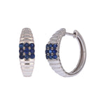 Load image into Gallery viewer, EHZ57171BS. 14K White Solid Gold Diamond &amp; Blue Sapphire Hoop Earrings