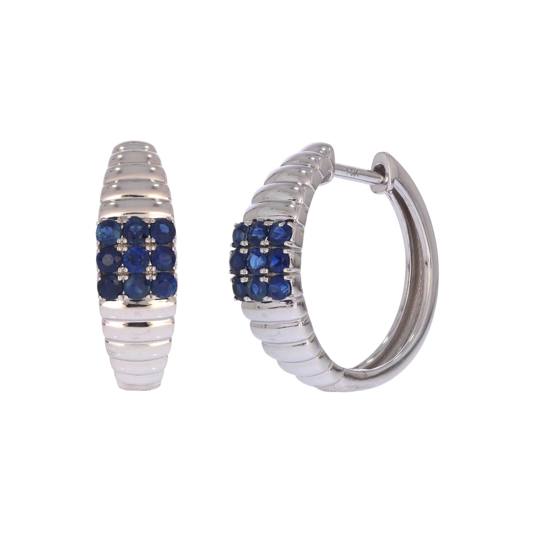 EHZ57171BS. 14K White Solid Gold Diamond & Blue Sapphire Hoop Earrings