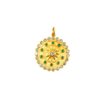 Load image into Gallery viewer, 14K Solid Gold Diamond and Emerald Sun Circle Charm. GDP325
