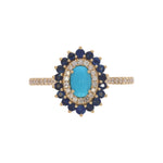 Load image into Gallery viewer, CR97513TQ6X4. 14k Solid Gold Turquoise, Blue Sapphire and Diamond Fancy Ring