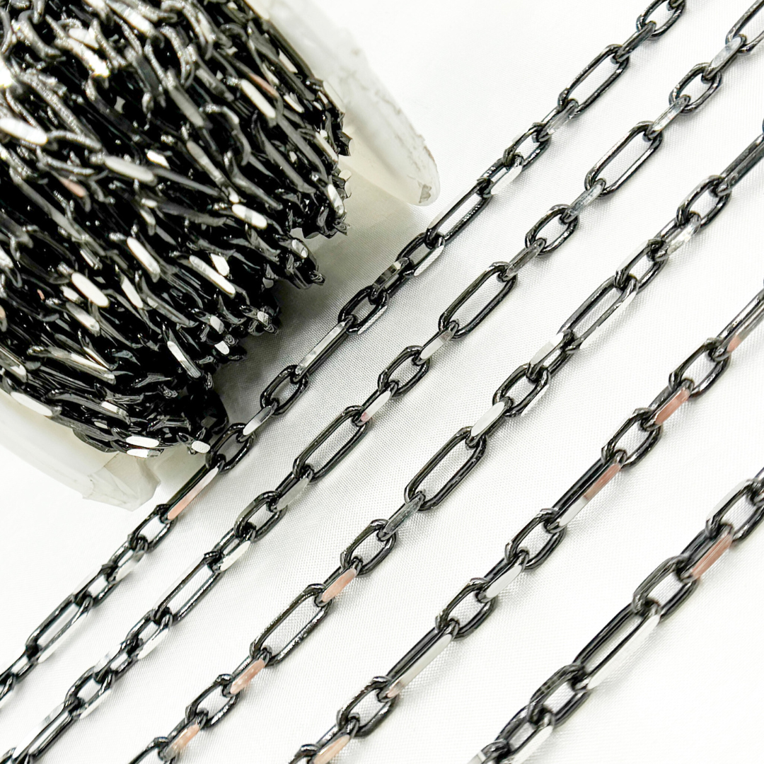 Z103SB. Black Rhodium Sterling Silver Diamond Cut Long & Short Chain