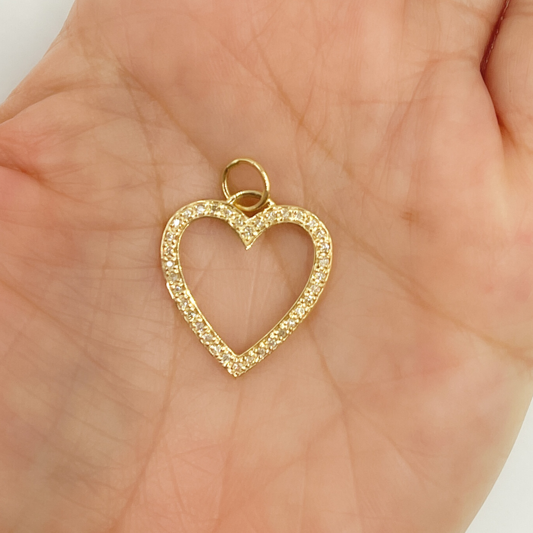 14K Solid Gold Diamond Heart Shape Charm. GDP02