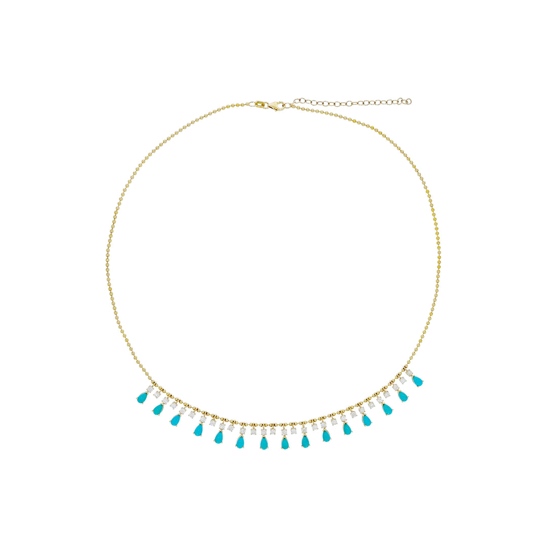 NFL71707. 14K Solid Gold Diamond and Gemstone Necklace